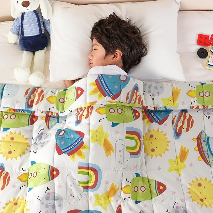 Sivio Weighted Blanket 3lbs, White Small Cooling Heavy Blankets, Washable Breathable Throw Blanket for Sleep, 36"x48"-3lb,Rocket