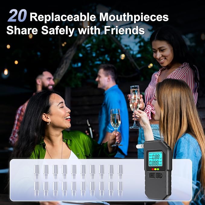 Breathalyzer Digital BAC Tester, Handheld Breath Alcohol Tester for Car, Home & Travel, Laboratory-Grade Dual-Core Processor, LED & LCD Display, Rapid Detection, History Memory, 20 Mouthpieces