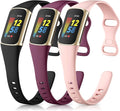 Maledan Compatible with Fitbit Charge 5 Bands Women Men, Soft Silicone Breathable Sport Replacement Accessories Slim Strap for Fitbit Charge 5/6 Advanced Fitness Tracker, 3 Pack Black/Pink/Winered