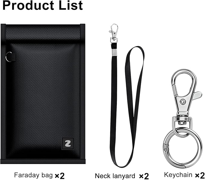 Faraday Bags for Phones and Car Key 2 Pack, Professional Signal Blocking Pouch, Faraday Cage Effectively Blocks 5G/WiFi/GPS/RFID, Fireproof & Waterproof Anti-Tracking Signal Blocker Black