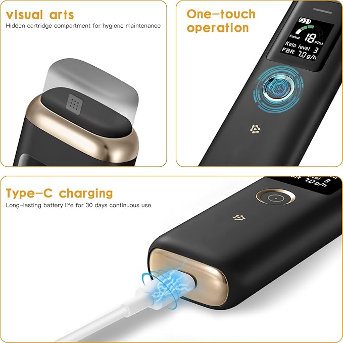 Ketone Breath Tester Professional High-Accuracy Breath Ketosis Meter - Portable Ketone Breath Monitor Analyzer | Advanced Ketosis Tracker for Acetone Detection