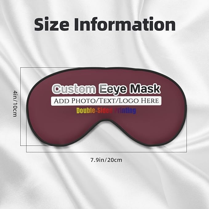 Custom Sleep Eye Mask Personalized Men Women Blindfold Design Your Own Photo Text Logo Adjustable Strap Soft Eyeshade Customized Blackout Eye Cover for Home Offices Travel Maroon