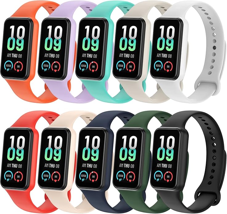 Lepmok [10-Pack] Replacement Silicone Wristbands for Amazfit Band 7 Fitness & Health Tracker, Women Men