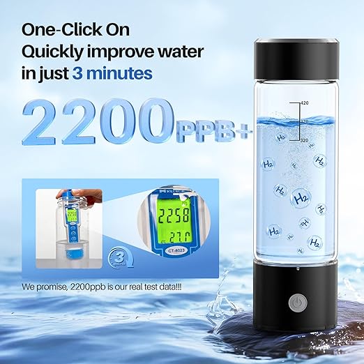 Hydrogen Water Bottle, 3Min 2200PPB Rapid Hydrogen Water Generator -SPE PEM Tech, 14OZ Portable Hydro Water Machine, Health Care Gifts for Husband, Wife, Family, Friends, Travel