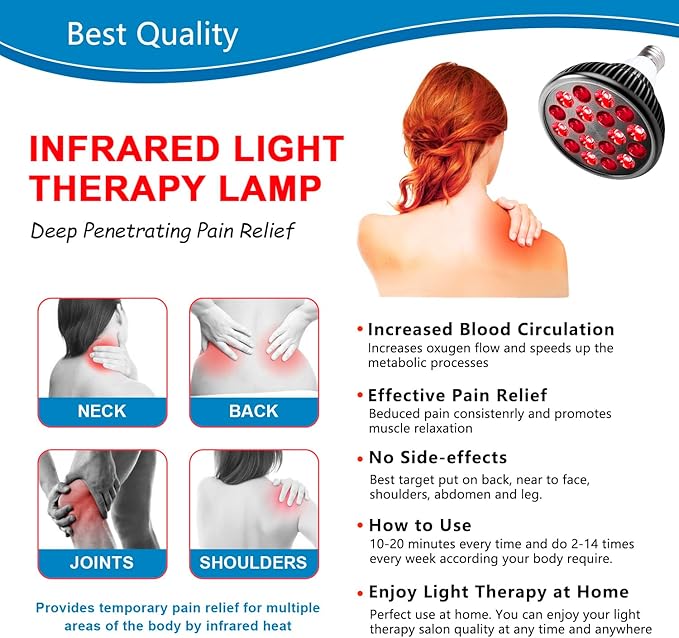 Wolezek Red Light Therapy Lamp with Lamp Holder, 660nm Red and 850nm Near Infrared Combo Wavelength LED Red Light Bulb, Light Therapy Device for Face and Body, Aluminium Shell, E27/E26 Standard