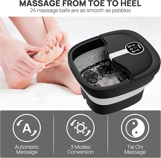 HOSPAN Collapsible Foot Spa Electric Rotary Massage, Foot Bath with Heat, Bubble, Remote, and 24 Motorized Shiatsu Massage Balls. Pedicure Foot Spa for Feet Stress Relief - FS02A