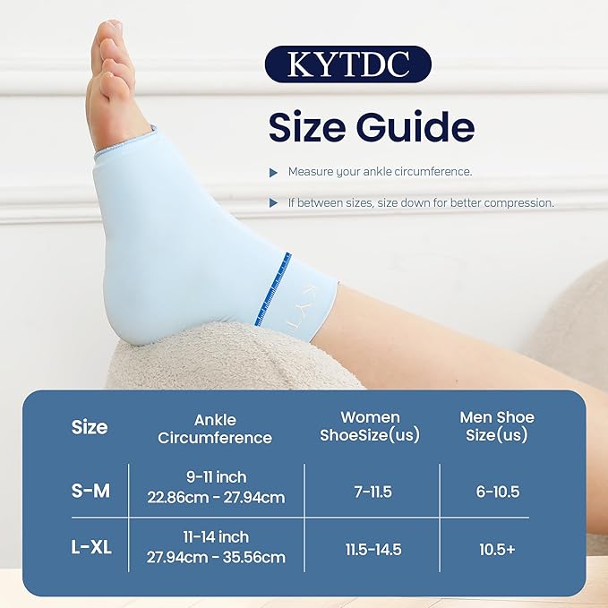 Ankle Ice Pack Wrap Reusable Gel Cold Compression Sleeve for Swelling, Sprained Ankle, Achilles Tendonitis & Plantar Fasciitis Relief（Blue，Small/Medium）