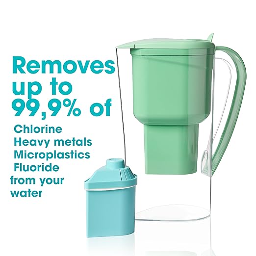 Alkanatur Drops Low Emission Water Filter Pitcher - Hydrogenates + Ionizes + Provides Magnesium Removes Chlorine, Metals, Fluorides, Microplastics, and More - Certified UNE 149101:2015