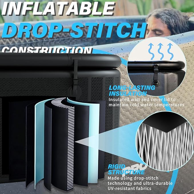 Inflatable Ice Bath Tub for Athletes - Cold Plunge Tub Compatible Water Chiller, Insulated Lid, EVA Groundsheet, Backpack, 150 Gallon, 59" L x 31.5" W x 23.6" H