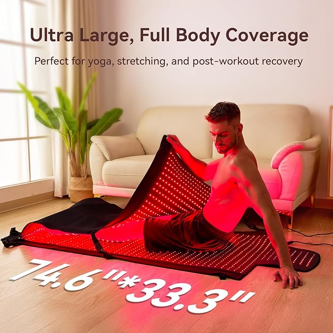 Extra Large Red Light Therapy Mat, High-Density LEDs Full Body Red Light Therapy, 660nm & 850nm Dual Wavelengths, Foldable with Timer, 74.6" x 33.3"