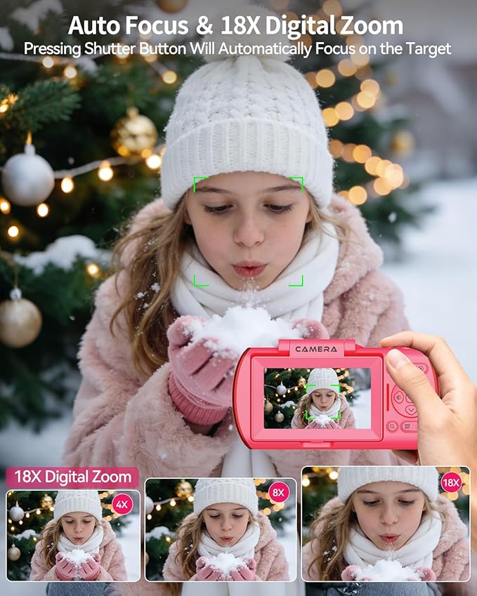 4K Digital Camera for Photography Autofocus,64MP WiFi Vlogging Camera with 3” 180° Flip Screen for YouTube,18X Zoom Travel Camera for Beginners,32GB Card & Rechargeable Battery (Pink)