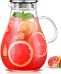 LUNA & MANTHA 1 Gallon Glass Pitcher with Lid, 128oz Glass Water Pitcher with Handle for Fridge, Borosilicate Large Water Jug, Iced Tea, Coffee and Sangria Hot/Cold Beverage (Extra-Wide Mouth)