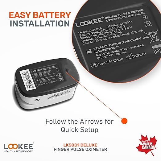LOOKEE LK50D1 Deluxe Fingertip Pulse Oximeter - Finger SpO2 Blood Oxygen Saturation Monitor with Auto Rotate OLED Display Plethysmograph Waveform & Pulse Graph - Batteries Included