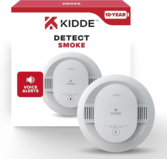 Kidde Smoke Detector, 10-Year Battery Powered, with Voice Alerts, LED Status Lights, 85 dB Alarm, 5-inches, 20SD10-V, 1 Pack