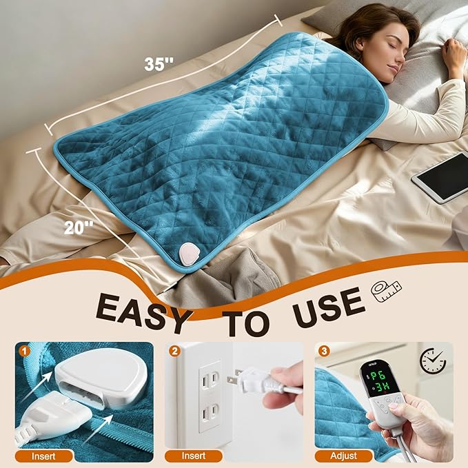 Heating Pad for Back & Period Cramps – 35"x20" King Size, Electric Heating Pads for Shoulder Neck Knee Arms, Dry/Moist Heat, 6 Heating & Auto Off, Machine Washable, Birthday Gifts for Women & Men
