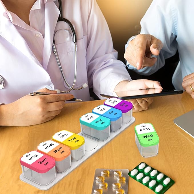 Extra Large Pill Organizer 7 Day, Smart Weekly Pill Organizer 2 Times a Day, AM PM Pill Box with Free Smartphone Reminder App, XL Pill Case Pill Container Vitamin Holder Medicine Organizer