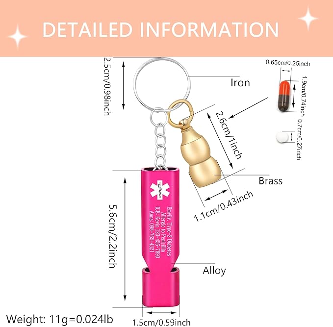 Medical Keychain with Gourd Pill Case – High Pitch Dual Tube Survival Whistle YA6000