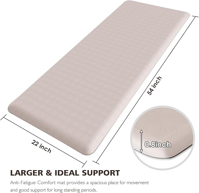 HappyTrends Anti-Fatigue Floor Mat - 4/5 Inch Thick, Waterproof Non-Slip, Heavy Duty Ergonomic Comfort Mat for Kitchen, Office, Sink, Laundry (22"x54", Khaki)