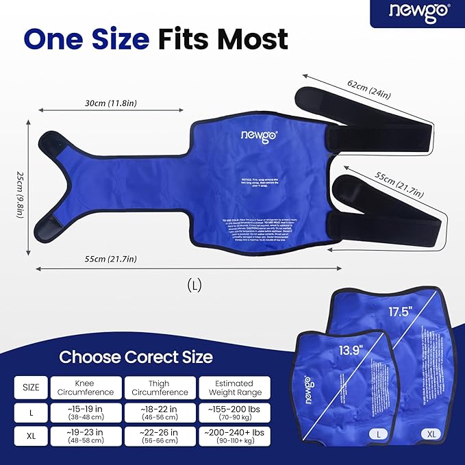 NEWGO XL Ice Pack for Knee Injuries Reusable, Knee Ice Pack Wrap Around Entire Knees for Replacement Surgery Recovery, Gel Cold Pack Wrap for Meniscus Tear, ACL, Swelling Pain Relief - Blue