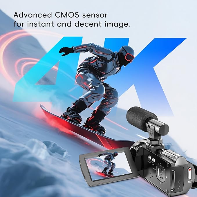 4K Video Camera Camcorder UHD 36MP Vlogging Camera for YouTube 18x Digital Zoom 3" 270° Rotation IPS Screen Video Camcorder with Fill Light, Mic, 32GB Card, Battery