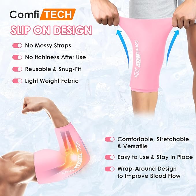 ComfiTECH Knee Ice Sleeve for Cooling Application, Flexible Cold Gel Pack Reusable, Extra Large, Pink