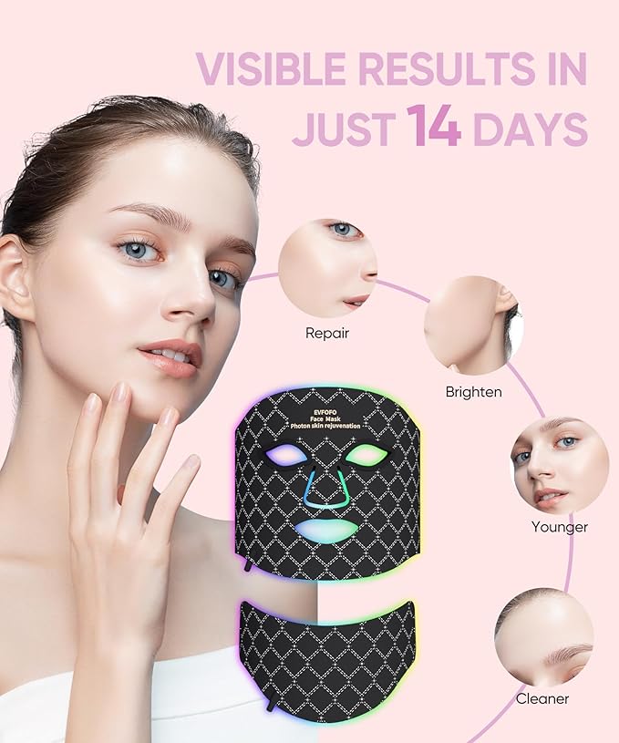 Red Light Therapy Mask for Face and Neck, 7-Color LED Face Mask Light Therapy with 850nm NIR -Professional Red Light Therapy for Face, Skin Rejuvenation, Anti-Wrinkle & Firming at Home
