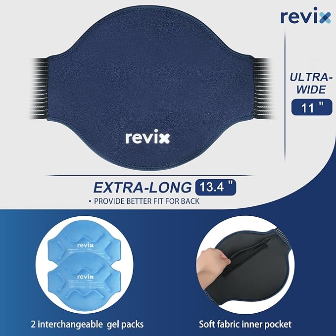 REVIX Extra Large Ice Pack for Back, 2 Packs, Reusable Gel Ice Pack Wrap for Lower Back, 13.4” x 11”, Cold Compress Therapy for Waist, Lower Lumbar, Tailbone Discomfort Relief, Muscle Relaxation