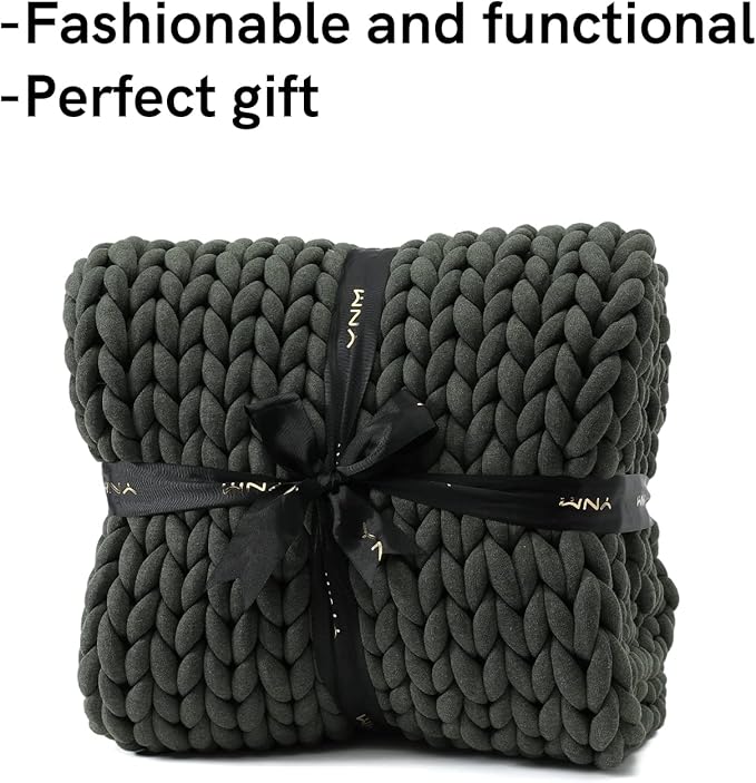 YnM Weighted Blanket, Handmade Chunky Knitted Design, Soft and Cozy, Temperature Regulating and Breathable, Machine Washable Throw for Sleep or Home Decor (Forest Green, 60x80 Inch, 20lbs)