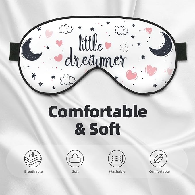 Little Dreamer Sleep Mask Moon Cloud Eye Mask with Adjustable Strap Eye Sleep Shade Cover Blocks Light for Women Men Airplane Travel Nap