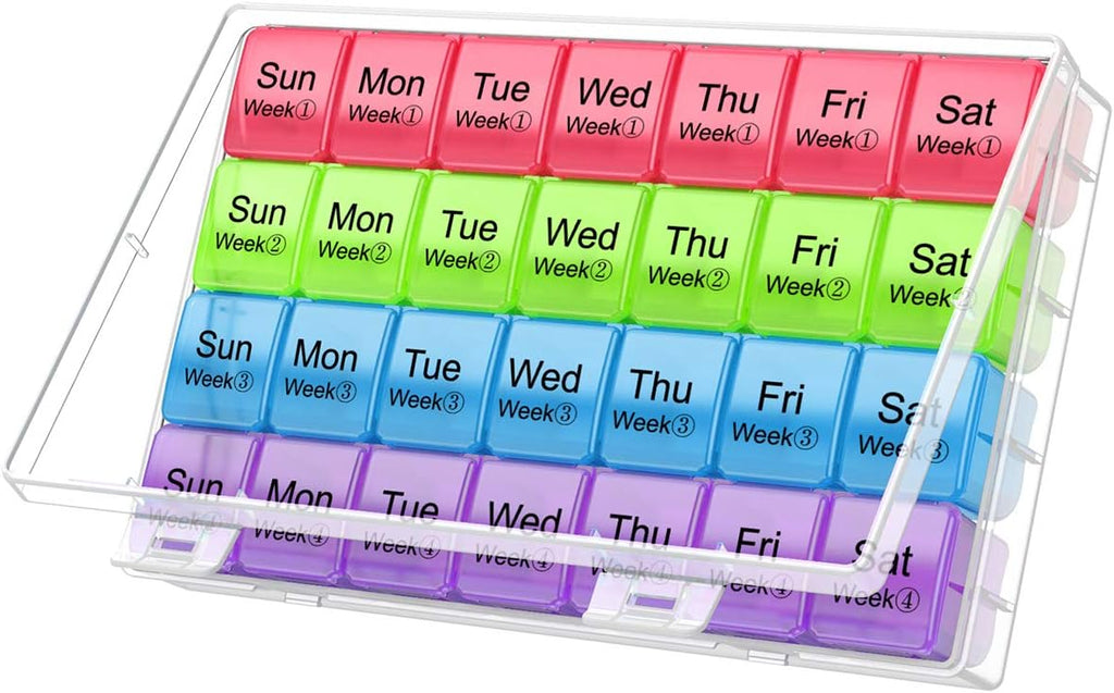 Large Monthly Pill Organizer 28 Day Medication Organizer Storage by Week,Extra Large Compartments Dust-Proof Pill Case Medication Reminder Travel Container for Vitamins/Fish Oil/Supplements