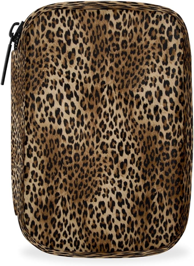Leopard Print Brown Pill Case Everyday Travel, 7 Day Weekly Medicine Pill Box Compact Portable Pills Bottle Organizer with Zipper for Daily Vitamin Medicine Holder Bottle Organizers Bag
