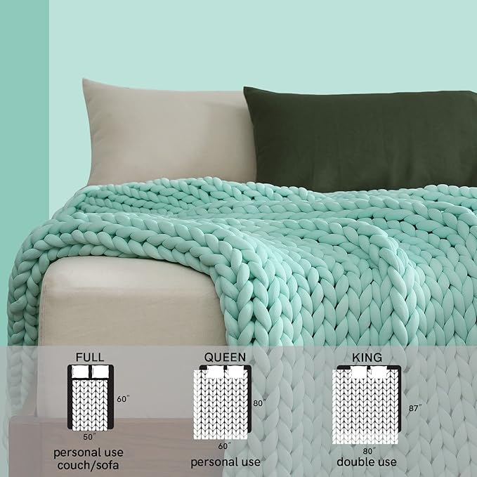 YnM Cooling Weighted Blanket, Handmade Chunky Yarn Knitted Design, Temperature Regulating and Breathable, Machine Washable Throw for Sleep or Home Decor (Menthe Green, 60x80 Inch, 15lbs)