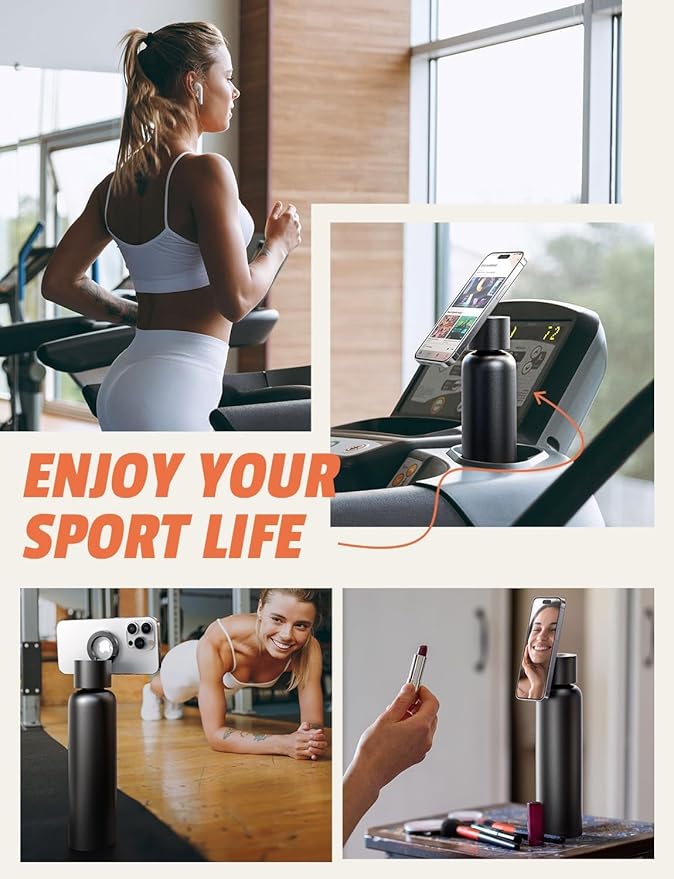 AINOPE Smart Water Bottle Beach Accessories with MagSafe Holder, Travel Sport Essential Gifts for Women Men, School Supplies Stainless Steel 24 oz Reusable Metal Insulated Bottle for Gym