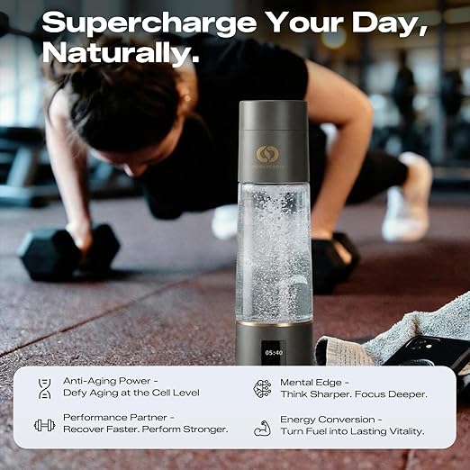 Hydrogen Water Bottle Generator - Up to 6400 PPB & 12-Hour Hydrogen Retention - H2 Certified SPE/PEM Tech - Portable, Recovery & Easter Wellness Gift (Grey)