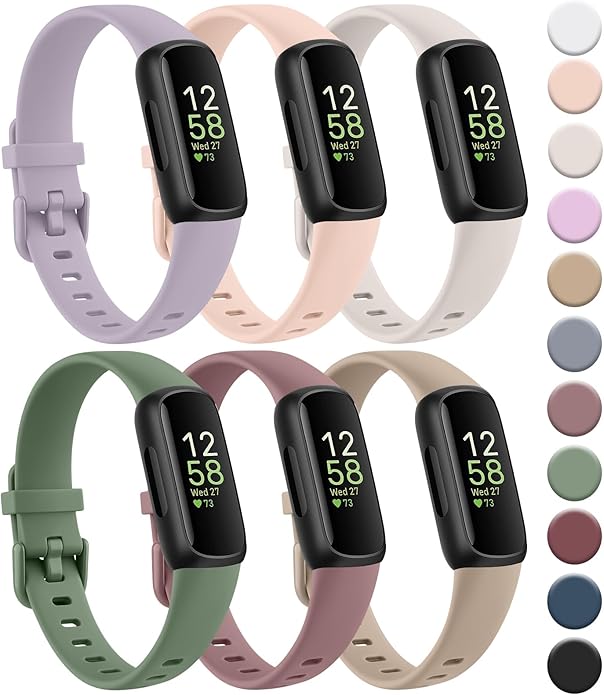 6-Pack Bands for Fitbit Inspire 3 Bands for Women Men, Soft Silicone Adjustable Wristband Replacement Straps Compatible with Fitbit Inspire 3 Fitness Tracker