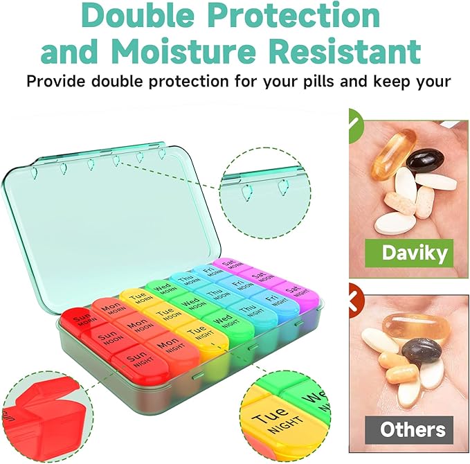 Pill Organizer 3 Times a Day, Weekly Pill Organizer 3x a Day, Pill Box 7 Day, Daily Pill Box Organizer, Travel Container Pill Cases Organizers 7 Day, Medicine Organizer to Hold Vitamins and Medication