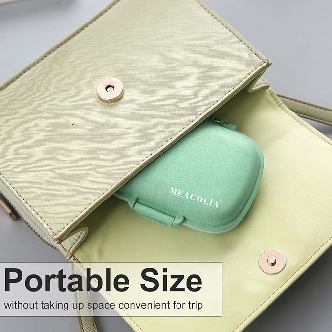 8 Compartments Travel Pill Organizer, Daily Pill Case Small Pill Box for Pocket Purse, Portable Pill Container Medicine Vitamin Organizer (Cyan & Khaki)