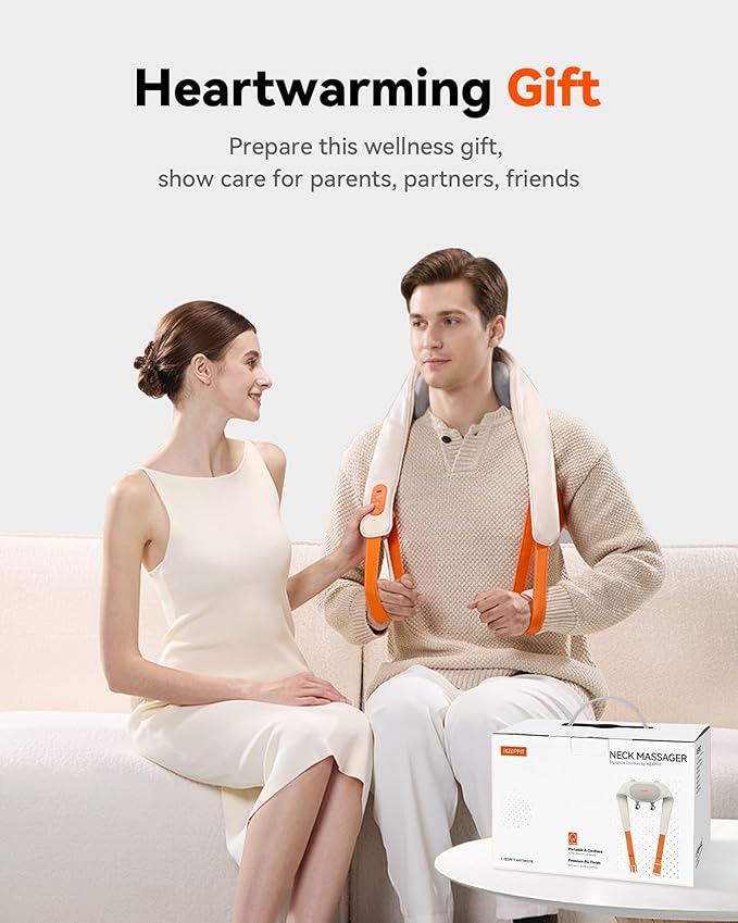 Cordless Neck Massager with Heat, 6D Shiatsu Neck & Shoulder Massager for Pain Relief Deep Tissue, Dual-Sided Massage Heads, Relaxing Electric Kneading Massage, Best Gift for Men Women