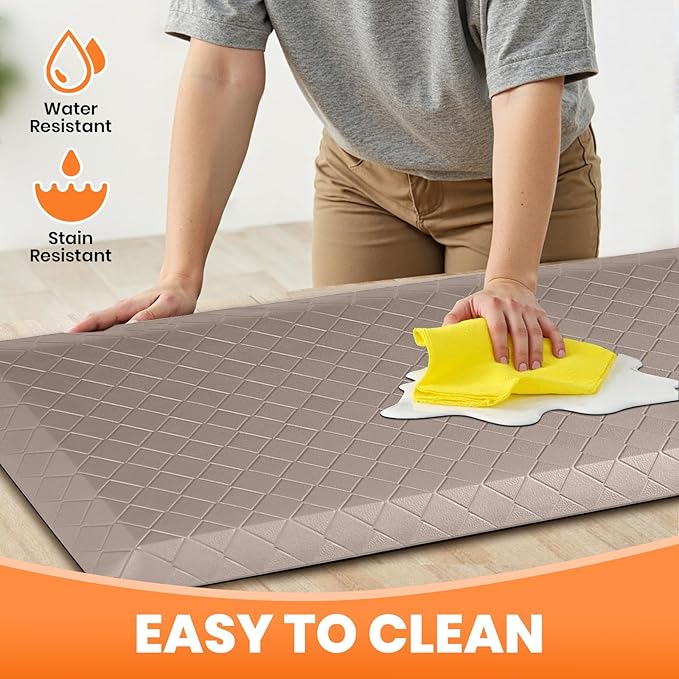 4/5 Inch Extra Thick Kitchen Mats for Floor,Non Slip Anti Fatigue Kitchen Rugs,Waterproof Stain Resistant Sink Mat,Cushioned Standing and Comfort Mats for Office (17"x60" Khaki)