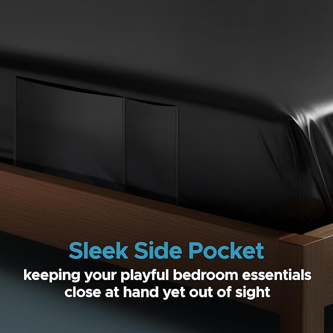 Black Vinyl King Waterproof Fitted Massage Bed Sheet with Side Pocket | Mattress Protector, Bed Cover for Nuru Massage - Oil, Water-Based, Silicone Safe | 72″ x 80″ +15.7″ Deep Pocket