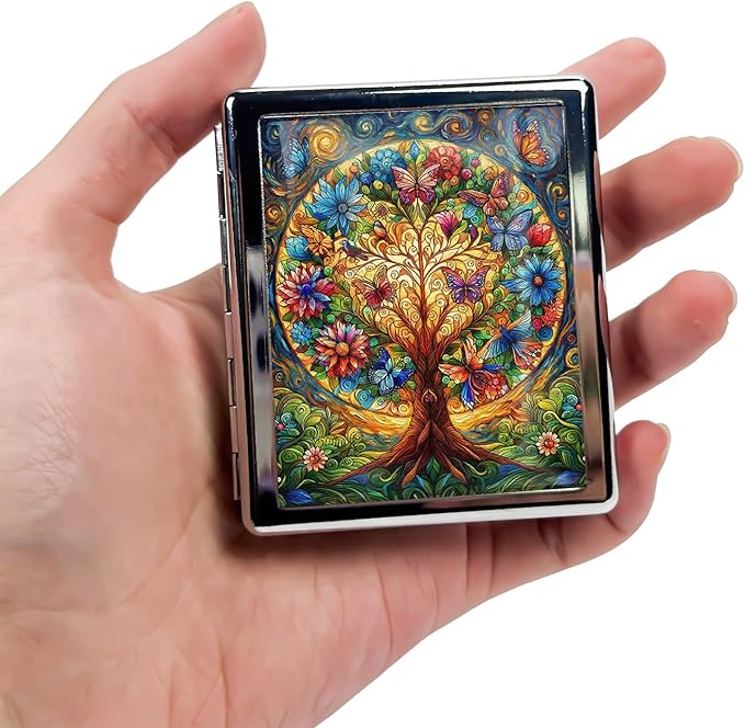Metal 7 Day Pill Organizer, Weekly Pill Case 8 Compartments, Travel Pill Box for Purse & Pocket, Small Medicine & Vitamin Organizer, PP Dividers, Secure Clasp (Tree of Life)
