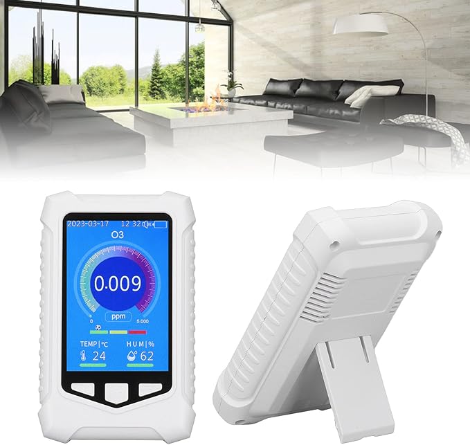 Ozone Meter Detector, Portable Handheld Colorful USB Charging Sensitive Air Quality Pollution Monitor Built in Electrochemical Sensors, Temperature and Humidity Sensors