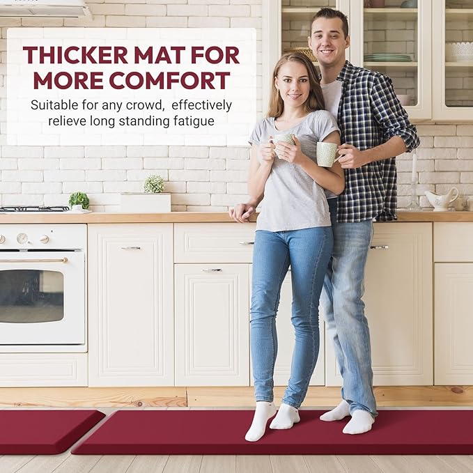 4/5 Inch Thick Kitchen Mat - Cushioned Anti Fatigue Mats for Kitchen Floor - Easy to Clean, Waterproof, Non-Slip Kitchen Rug for Sink, Office, Kitchen (20''x39'' Red)