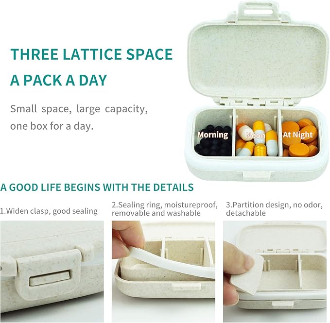 2 Pack Pill Organizer Box - Small Pill Dispenser Home Travel Essentials Supplement Holder Portable Vitamin Case 8 Compartment & 3 Compartment Container Daily Medicine