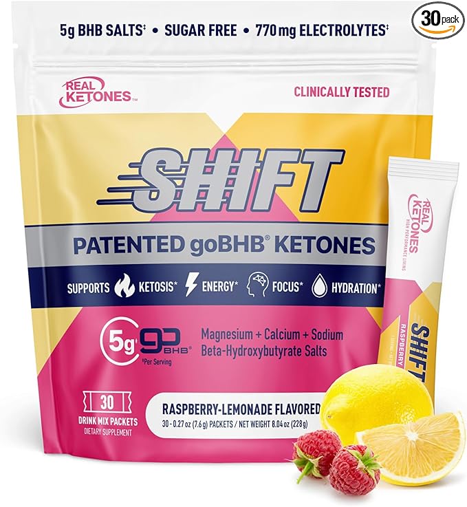 Real Ketones BHB Exogenous Ketones Drink Mix Packets | Electrolytes Powder Packets No Sugar, 4 Main Fasting Electrolytes Plus Hydrating Patented Keto BHB - 30 Count Raspberry Lemonade