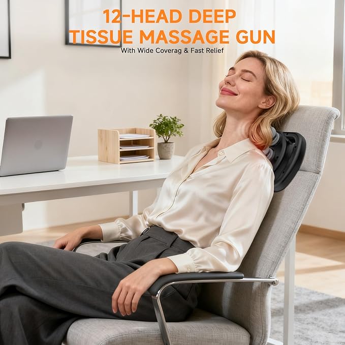 12 Head Massage Gun Deep Tissue Muscle Massager,Cordless Electric Percussion Massage Tool with 9 Levels 9 Modes for Back/Neck/Shoulder/Hand/Leg/Foot Full Body Muscle Pain Relief,Office Home Gym Use