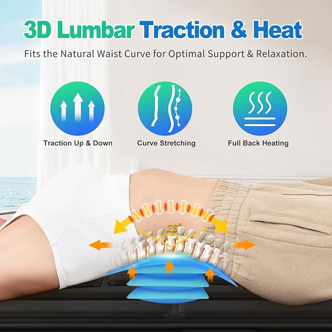 Vibration Massage Mat with Heat, Full Back Heating & Lumbar Traction, Back Massage Chair Pad for Seniors, Office Workers, 3 Intensities & 2 Heat Levels, Fatigue & Pain Relief in Office, Home