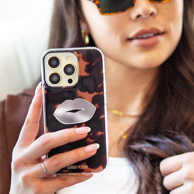 Ellie Rose Mirror Decal for Smartphone, Stick-On Lips Mirror Phone Charm Sticker