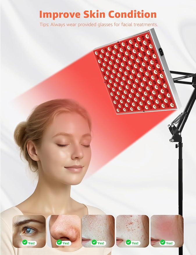 Red Light Therapy for Face, Infrared Light Therapy Lamp with Adjustable Stand, 225 LEDs, 660nm Deep Red and 850nm Near Infrared Panel Device at Home for Skin Vitality, Pain Relief, Full Body