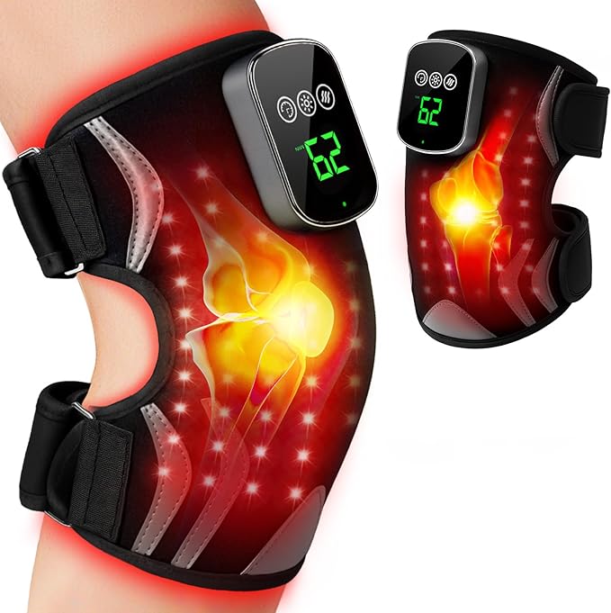 Red Light Therapy Knee Brace with Massage, 3 Vibration Knee Massager with 660nm 850nm Infrared Red Light, 5000mAh Cordless Electric Heated Knee Wrap for Knee Joint Elbow, Gift for Men Women